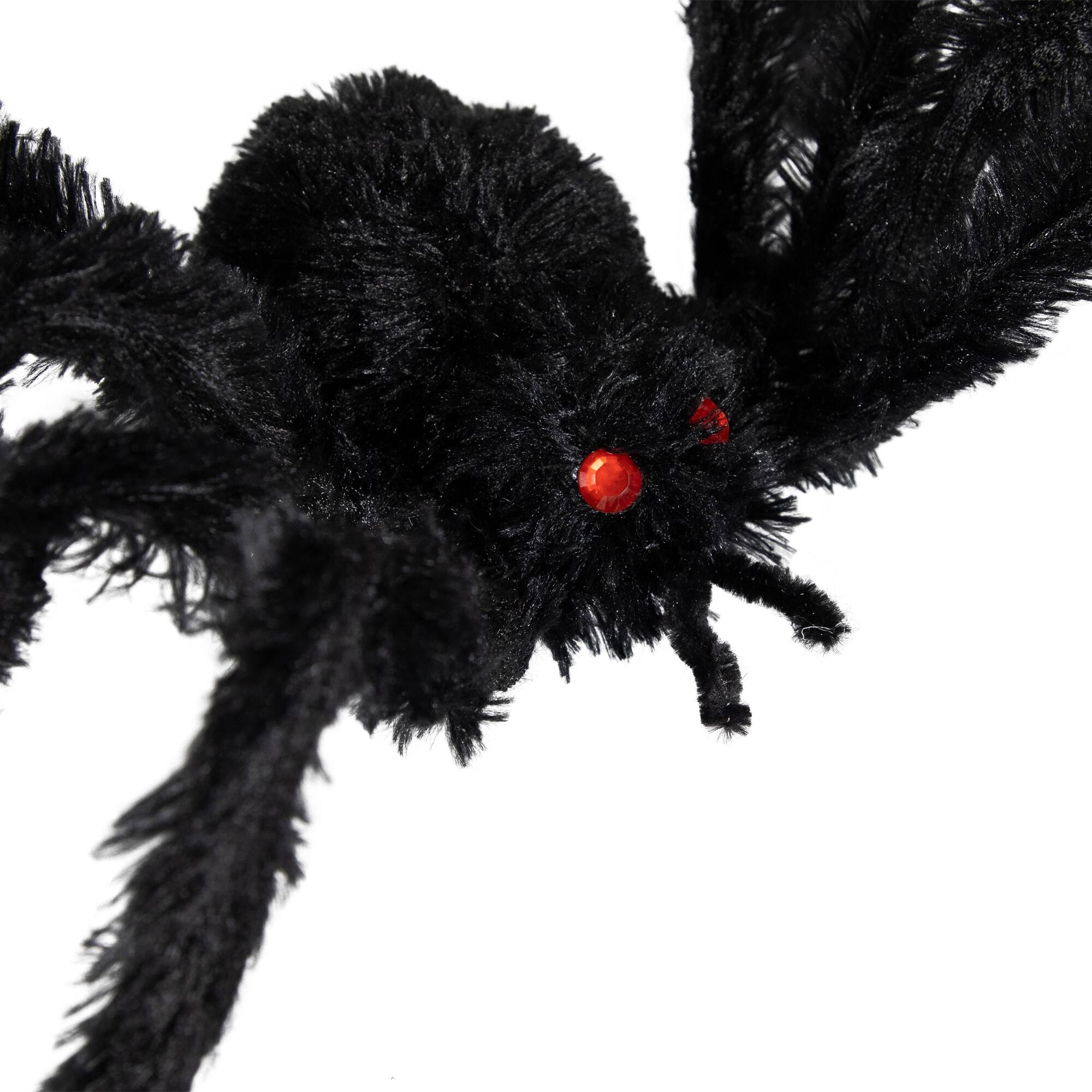 24" Black Fuzzy Spooky Spider with Red Eyes Halloween Table Top Decoration